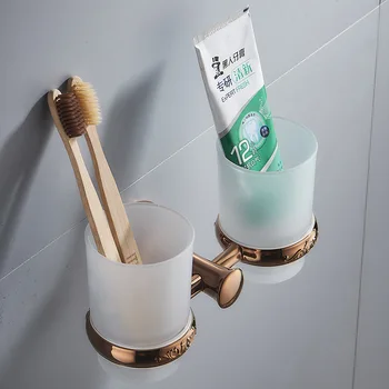 

Rose Gold Vintage Toilet Wall Toothbrush Cup Holder Bathroom Double Couples Cup Drying Mat Cup Holder