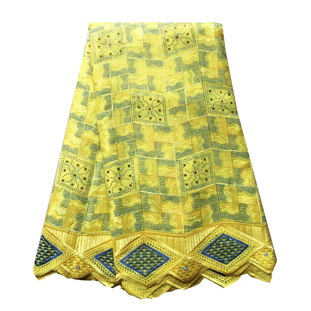 

Nigerian latest lace fabric 2019 cotton lace fabric with plenty stones yellow african swiss voile lace fabric for sewing dresses