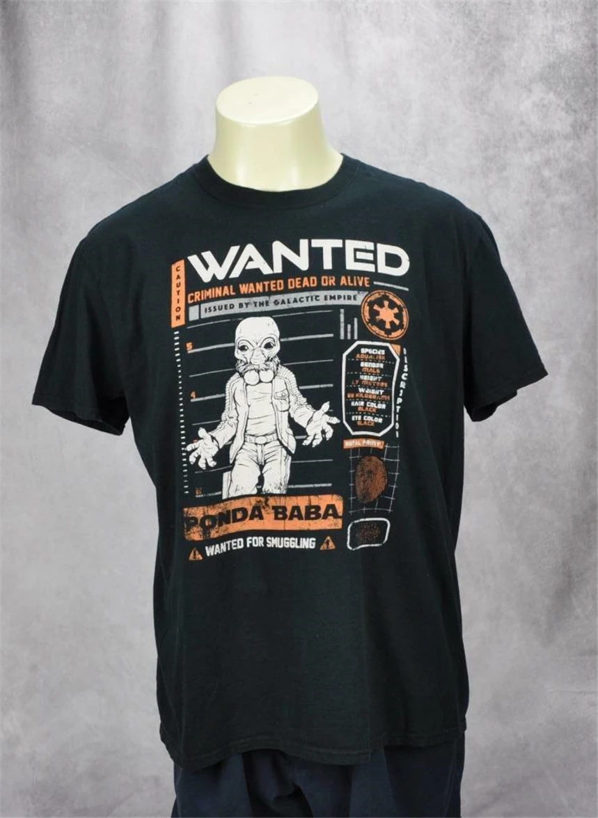 Funko Mens Star Wars Wanted Ponda Baba Graphic T-Shirt Size Large Black Streetwear Tee Shirt | Мужская одежда