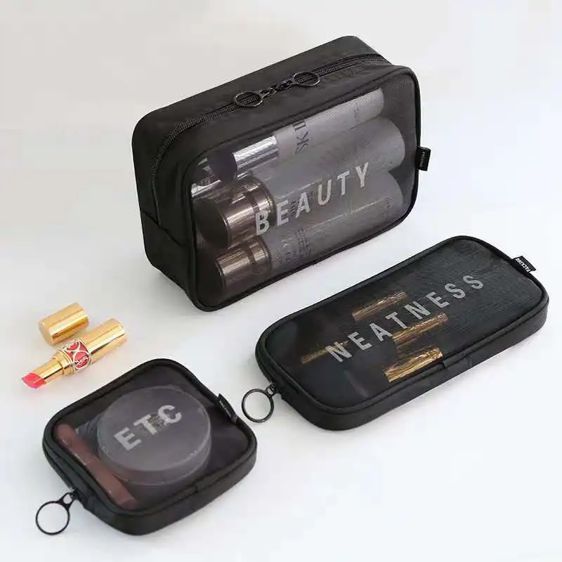 

Travel multi-function cosmetic bag portable storage bag transparent mesh wash bag drawstring makeup bag vs pink women