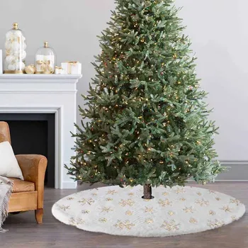 

Gold Silver Snowflake Christmas Tree Skirt Festival Decors Supplies Use Carpet Merry Christmas New Year home Decor Little trees