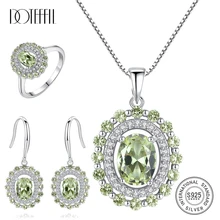 DOTEFFIL Olive Green Topaz Diamond Jewelry Set Ring/Earring/Necklace 925 Silver For Women Gift Fashion Wedding Fine Jewelry