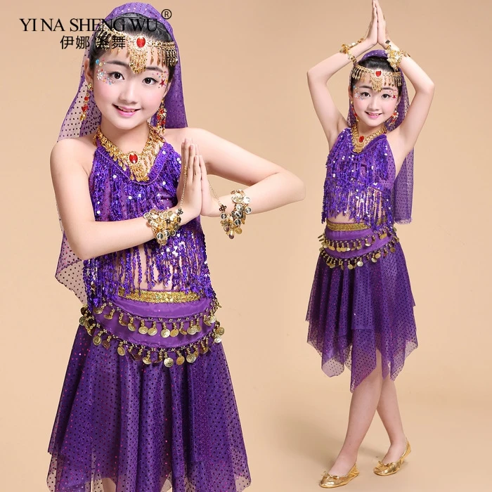 

Belly Dance Costumes Kids Set 3/5pcs Indian Skirt Kids Bellydance Costumes for Girls Bollywood Performance Clothing 5 Colors