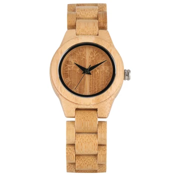 

Natural Bamboo Wooden Quartz Watch Unique Life Tree Pattern Dial Durable Wooden Strap Gift for Women