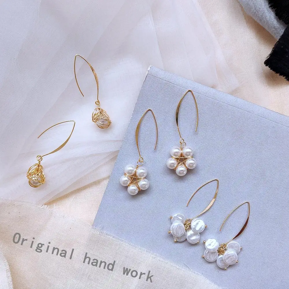 

MuHan High Quality Exquisite Hand Made Metal Pearl Earrings Flower Drop Earrings for Women Girls Accessories Party Jewelry Gifts