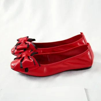 

Women Flat Shoes 2020 Bow Pointed Toe Slip-on Women Ballet Flats Fashion Genuine Leather Ballerinas Ladies Casual Flats