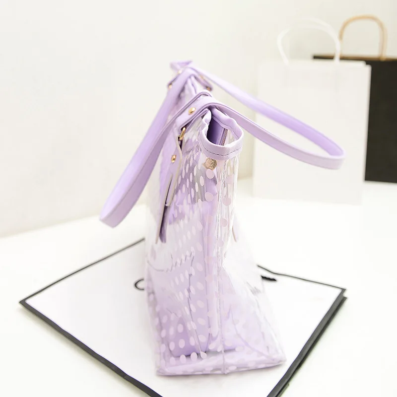 

Candy-Colored Different Size Bags Polka Dot Waterproof Beach Crystal Bag Shoulder Women's Hand Large Bag Sweet Ladies'