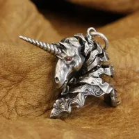 LINSION Cupronickel Charms Red Eyes Neck Moveable Unicorn Pendant Mens Biker Rock Punk Pendant CP288 JP 1