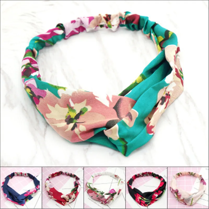 

New Bohemian Style Headband Print Elastic Headbands For Women Retro Cross Knot Turban Bandage Headband In Women Hair Accessories