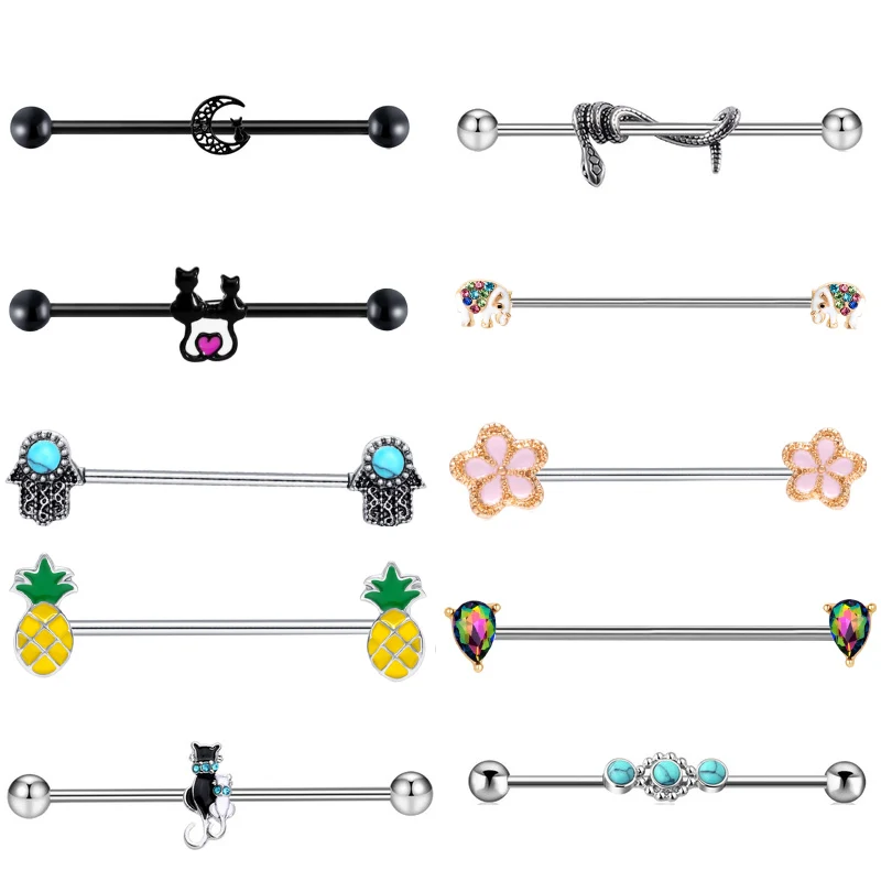

Black Cat 14g Industrial Piercing Barbell Surgical Steel Cartilage Earrings CZ Crystal Ferido Industrial Earring Body Jewelry