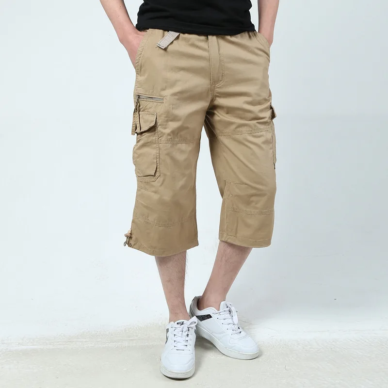 Men 100% Cotton Summer Casual Calf Length Pants Men's Multi Pockets Short Pants Slim Straight Loose Mens Pants Plus Size 5XL Men 100% Cotton Summer Casual Calf Length Pants Men's Multi Pockets Short Pants Slim Straight Loose Mens Pants Plus Size 5XL