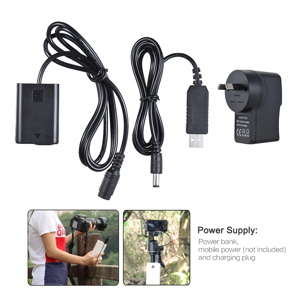 Andoer NP-FW50 манекен Батарея+ 5V 3A USB Мощность кабель с адаптером для AC-PW20 для sony NEX-3/5/6/7 серии A33 A37 A35 A55 a7 a7R и т. д