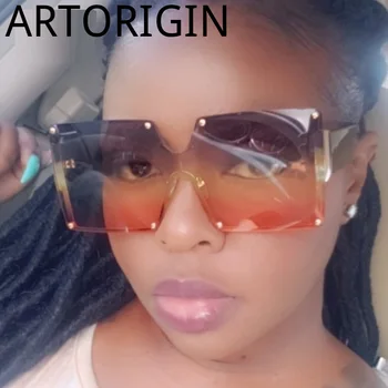 

Latest Fashion Square Sunglasses Women Oversized Brand Designer Gradient Blue Black One Piece Sun Glasses New Style Shades UV400
