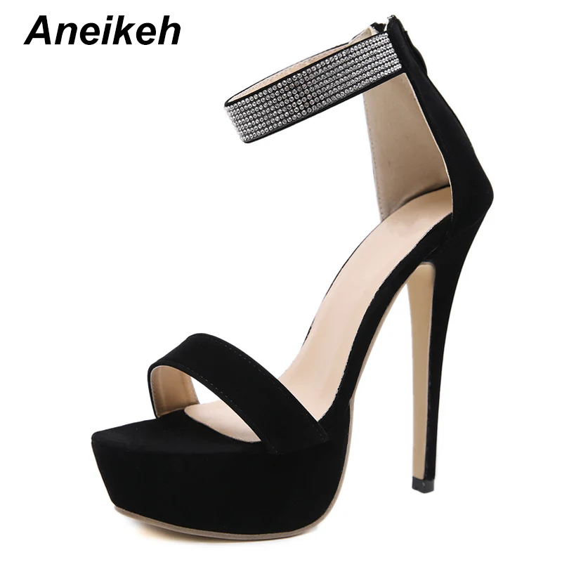 Aneikeh/ Босоножки на платформе и высоком каблуке под змеиную кожу; Летние пикантные вечерние босоножки-гладиаторы с открытым носком и ремешком на щиколотке; женская обувь; Размеры 4-9 - Цвет: black