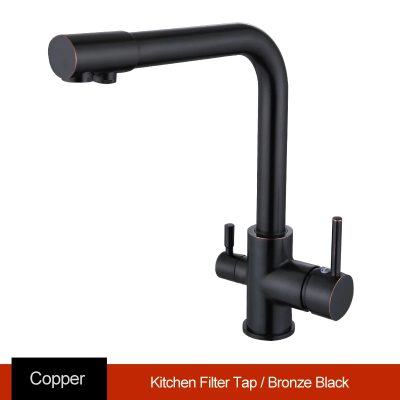Bronze Black Кухонная мойка, очищающие краны для воды, матовый черный фильтрованный смеситель, струйный кран с креплением на палубе, поворотный кран, двойная ручка, носик, керамическая катушка - Цвет: Bronze Black