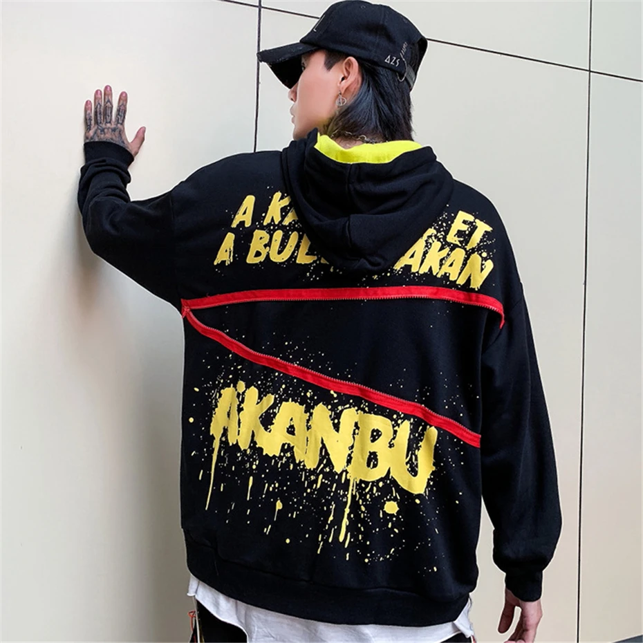 Буквы граффити мужские толстовки с принтом Harajuku свитер с капюшоном уличная мода хип хоп повседневные топы Мужские WG572
