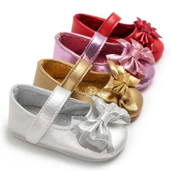 

PU Leather Princess Crib Shoes Sneakers Indoor Toddler Shoes First Walkers Soft Gold Silver Girls Moccasins y