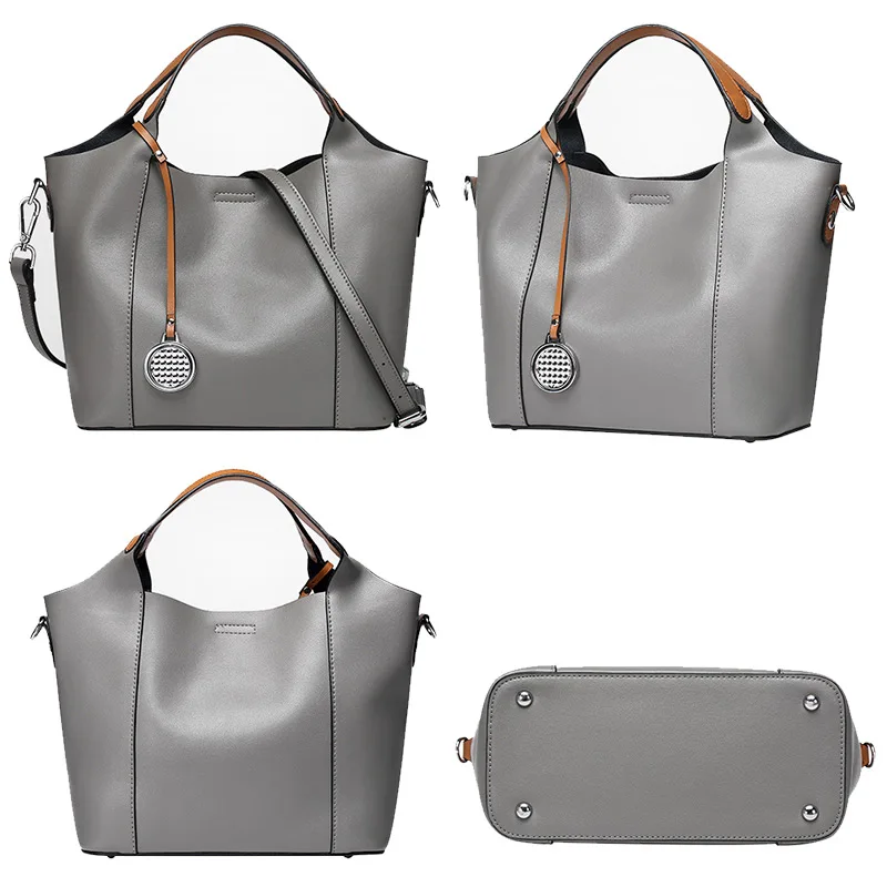 Yonder Real Cow Leather Women's Handbags Genuine Leather Casual Tote Large Capacity Elegant Lady Shoulder Crossbody Bags