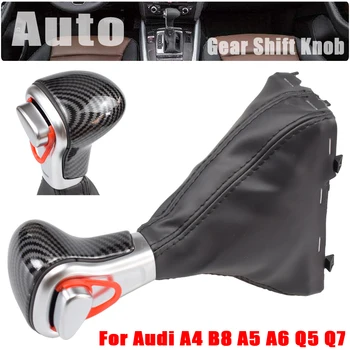 

AT Gear Shift Lever Knob Stick Head Handball Gaiter Boot Cover Case Collar For Audi A4 A5 A6 Q5 Q7 B8 2006-2015 Carbon fiber