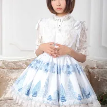 Принцесса сладкий Лолита Юбки японский принт Снежинка лес плиссированная короткая юбка с поясом сзади для женщин GZWY087