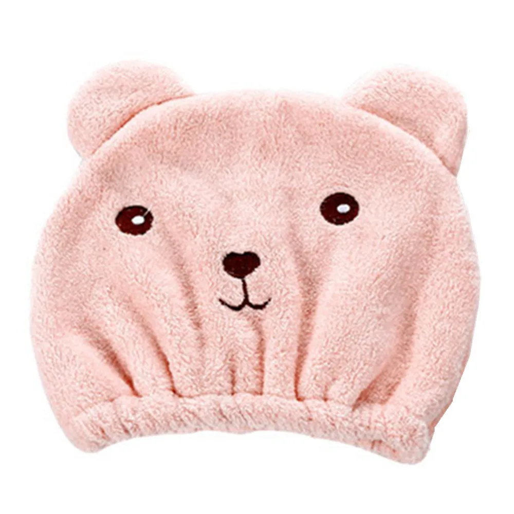 Ouneed шляпа для волос милый мультяшный медведь микрофибра волос тюрбан шапка для быстрой сушки волос обернутое домашнее полотенце купальная шапка для женщин девочек#45 - Цвет: Pink