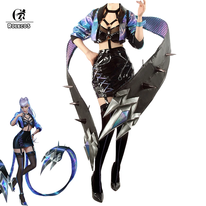 

ROLECOS Game LOL KDA Evelynn Cosplay Costume LOL KDA ALL OUT Evelynn Cosplay Sexy Women Costume Uniform Bra Coat Skirt Outfit