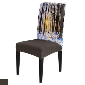 

Winter Forest Snowflake Sunshine Dining Chair Cover Spandex Elastic Print Slipcovers Furniture Cover Kitchen Wedding Supplies