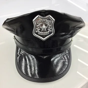 

Leather Police Hat Octagon Made Foreign Trade Police Hat Fun Accessories Military Cap Factory Direct Selling