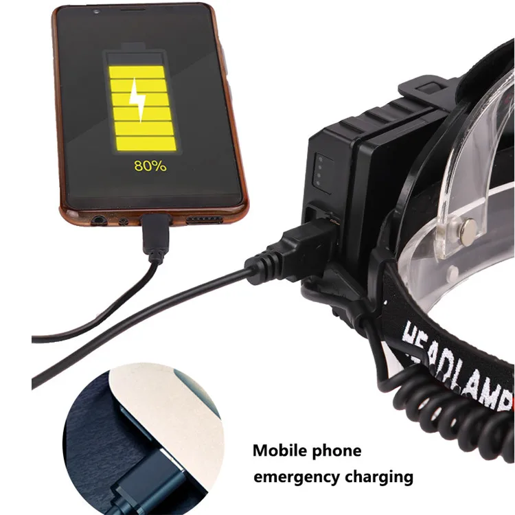 Puissant 8000LM XHP70.2 LED phare USB Rechargeable phare étanche Zoomable batterie externe lumière de pêche utilisant 18650 batterie