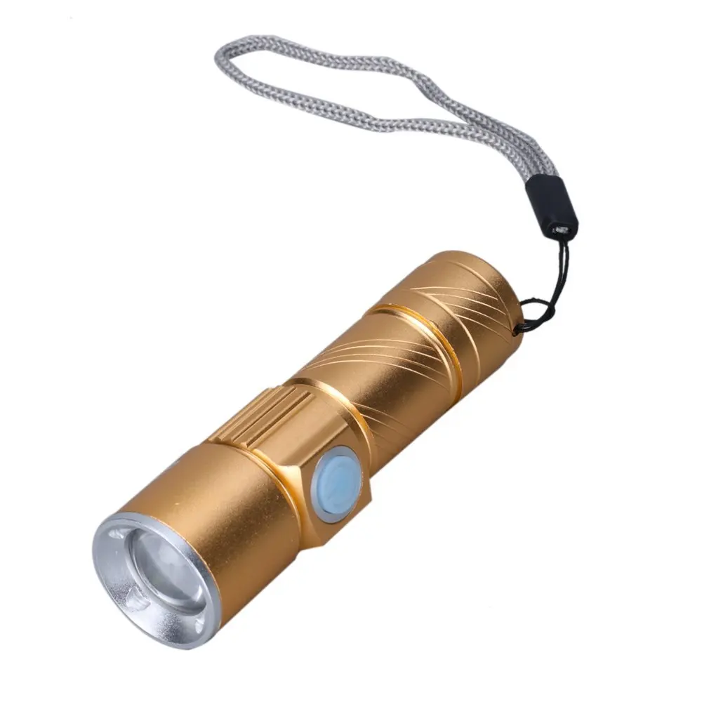 

USB Handy LED Flashlight Mini Rechargeable LED Torch 3 Modes Zoomable Pocket Flash light For Bike Camping Hunting Black