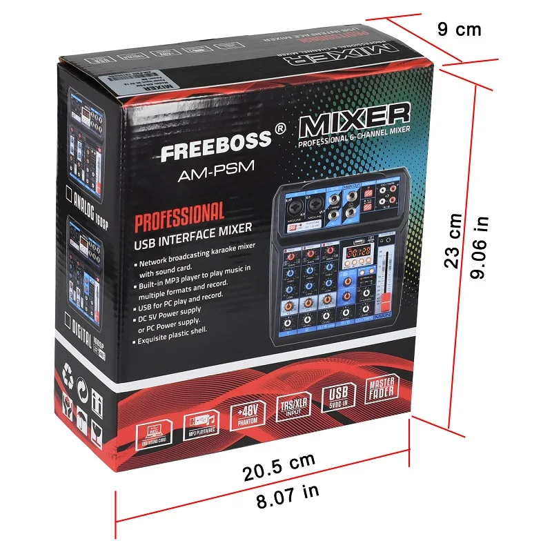 Freeboss AM-PSM DC 5 В Питание USB интерфейс 6 каналов 2 моно 2 стерео 16 эффектов аудио микшер