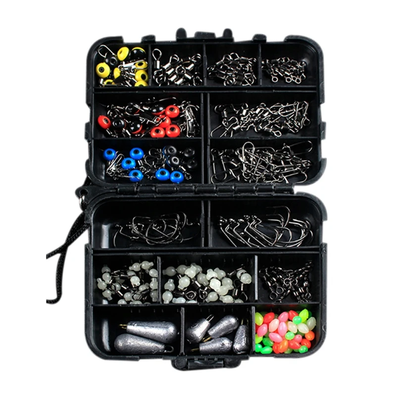 

177PCS Fishing Accessories Kit Set with Tackle Box Including Swivel Slides Ball Bearing Rolling Snap Barrel Jig Hook