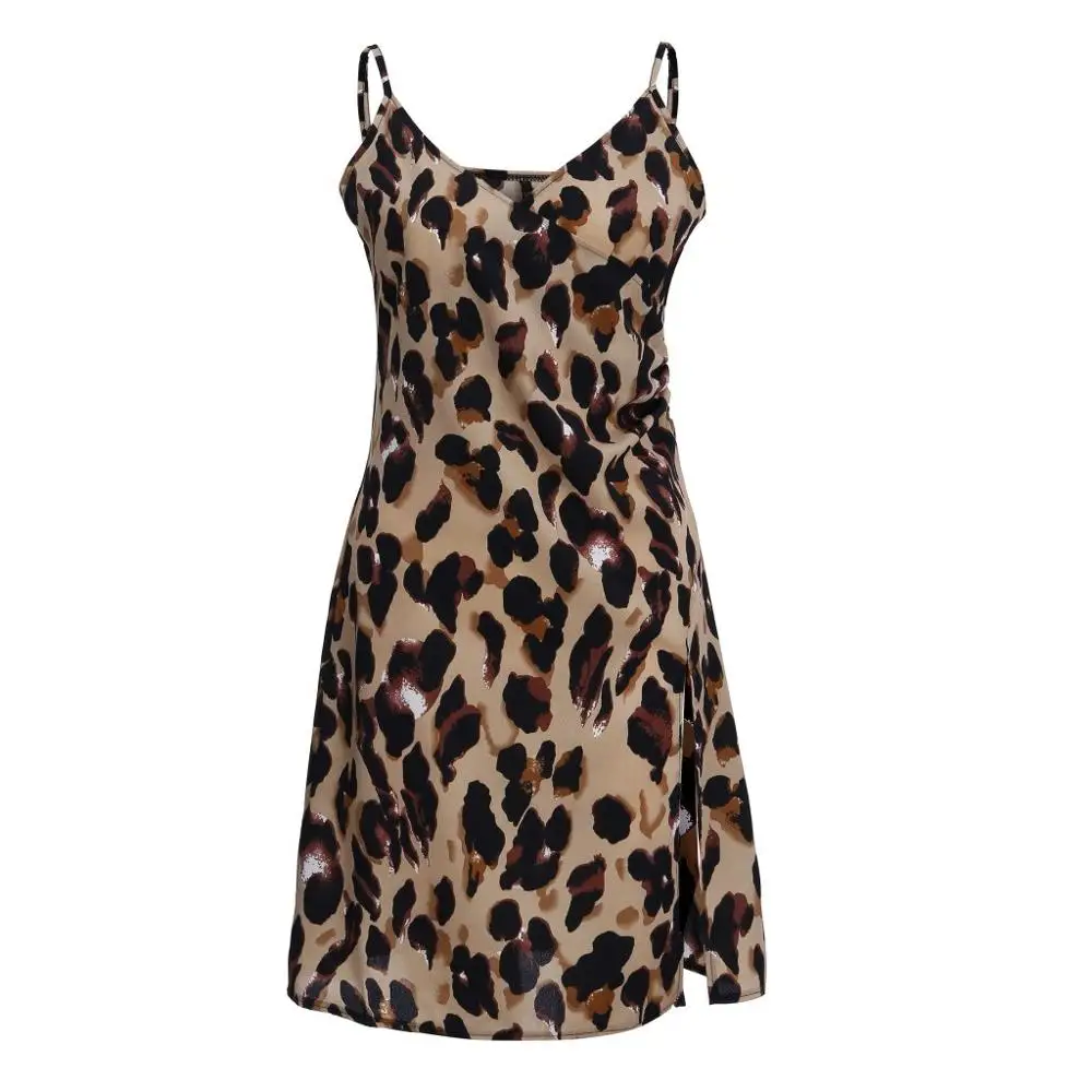 Сексуальное женское леопардовое мини-платье на бретельках, без рукавов, повседневные платья с леопардовым принтом, вечерние свободный, Повседневный, с открытой спиной, платье Y3 - Цвет: Brown