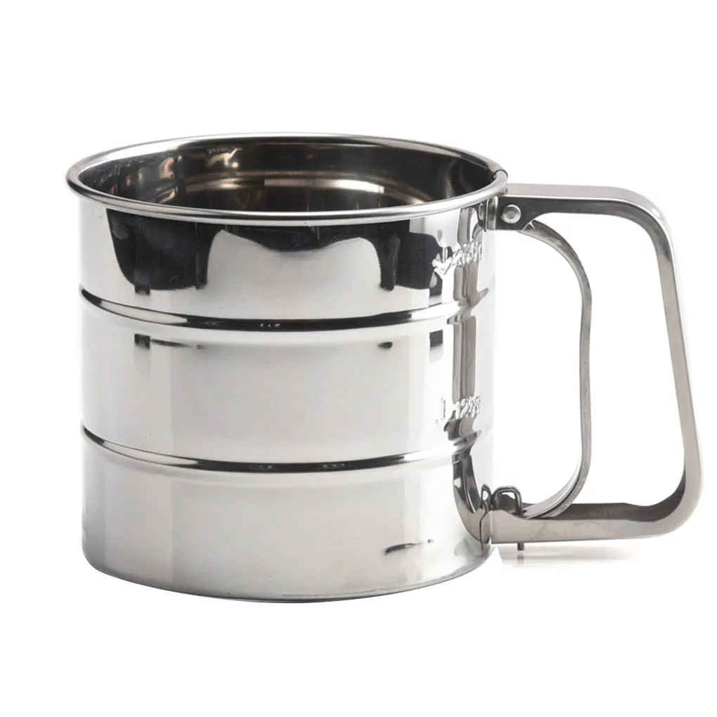 Taza tamizadora de harina de mano, tamiz de polvo de malla de acero inoxidable, utensilio de cocina para hornear pasteles, utensilios de pastelería de malla de azúcar