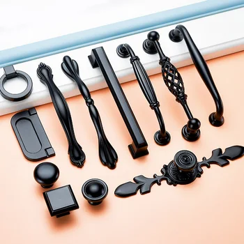 Modern Home Kitchen Drawer Handle and Knobs Solid Thick Black Wardrobe Door Pull Locker Shoe Cabinet Wine Cabinet Knob