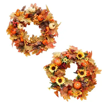 

Autumn Theme Door Wreath Artificial Pumpkin Berries Pine Cone Maple Handmade 67JB