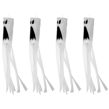 

4 Pack 40 Inch Halloween Ghost Windsock Flag Outdoor Hanging Decoration for Front Yard Patio Lawn Garden Party Decor