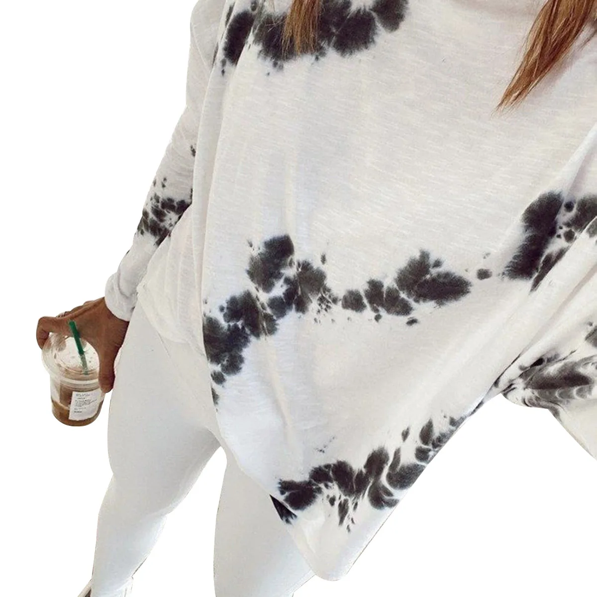 Women Tie-dye Fashion Shirt Top, Round Neck Long Sleeve Casual Pullover Tops Blouses