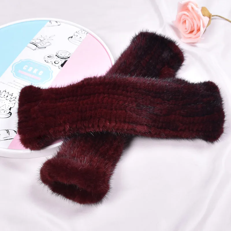 Women's Genuine Mink Fur Long Hepburn Style Gloves, Arm Warmers, Hand Knitted, High Elastic, Half Finger, Sleeve, Autumn, Winter