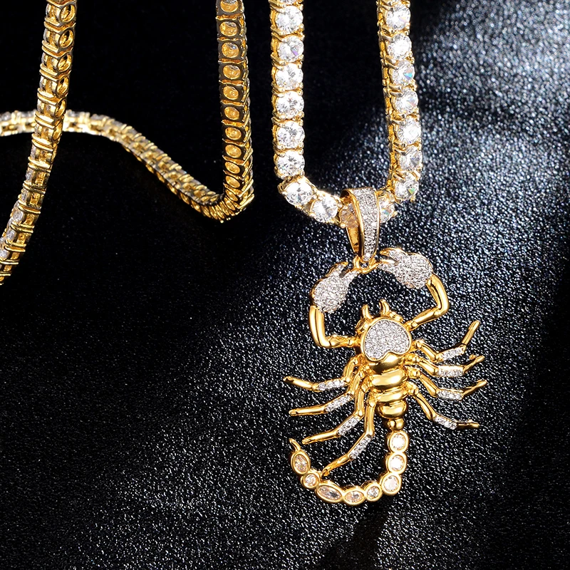 US7 New Iced Out Scorpion Pendant Necklace Mens Individuation Hip Hop Gold Color Rope Tennis and Single Row Drill Chains Jewelry | Украшения