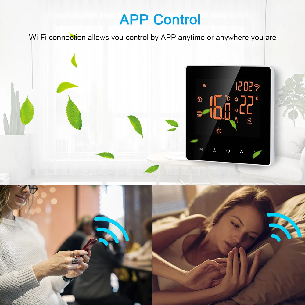 WiFi сенсорный экран термостат регулятор температуры для электрического водяного пола с подогревом воды газовый котел работает Еженедельно Программируемый