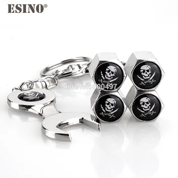 

40 x Car Styling Stainless Steel Zinc Alloy Wheel Tire Valve Stem Caps Pirate Skull Universal Fit With Mini Wrench Key Chain