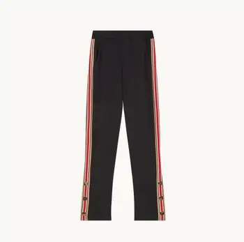 

Women's Long Pants Elastic Waist Side Striped Pattern Trousers with Button Decoration 2019 Autumn and Winter New