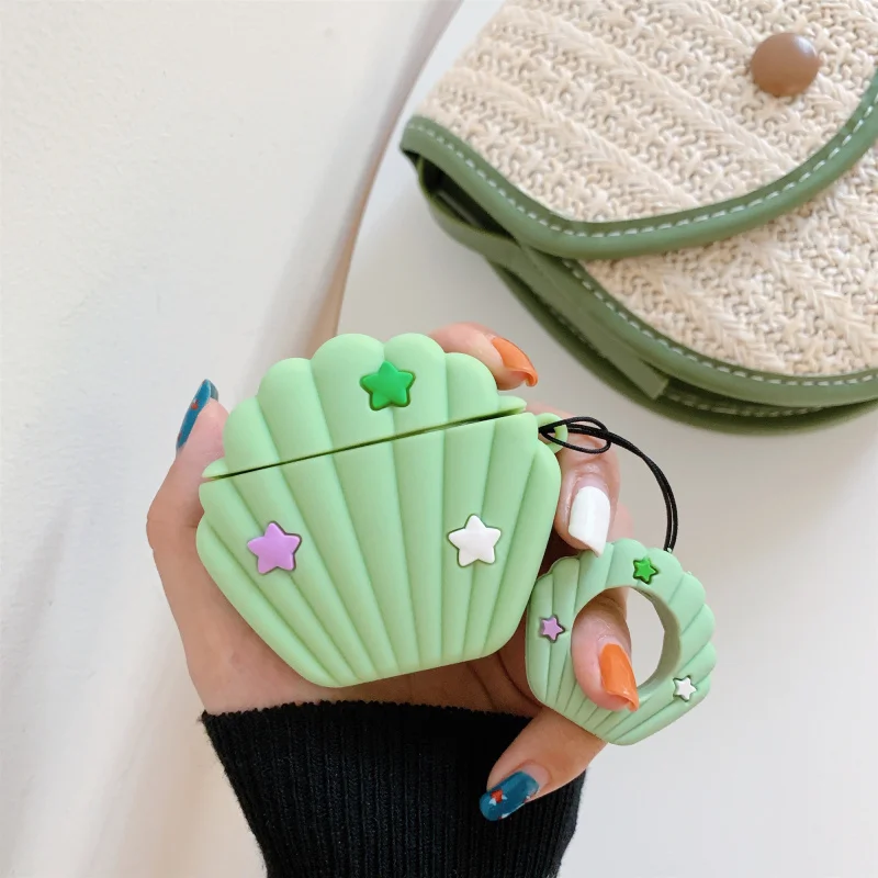 Мультяшные модные Seashell Bluetooth наушники чехол для Apple AirPods силиконовые наушники Чехлы для Airpods 2 1 кольцо ремешок чехол