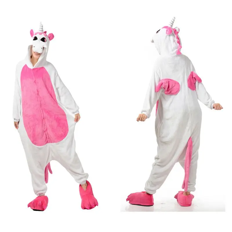 Зимний комбинезон для взрослых, аниме, женские костюмы, косплей, мультяшная Пижама с животными, кролик, единорог, Пикачу, зимняя теплая Пижама с капюшоном - Цвет: pink unicorn