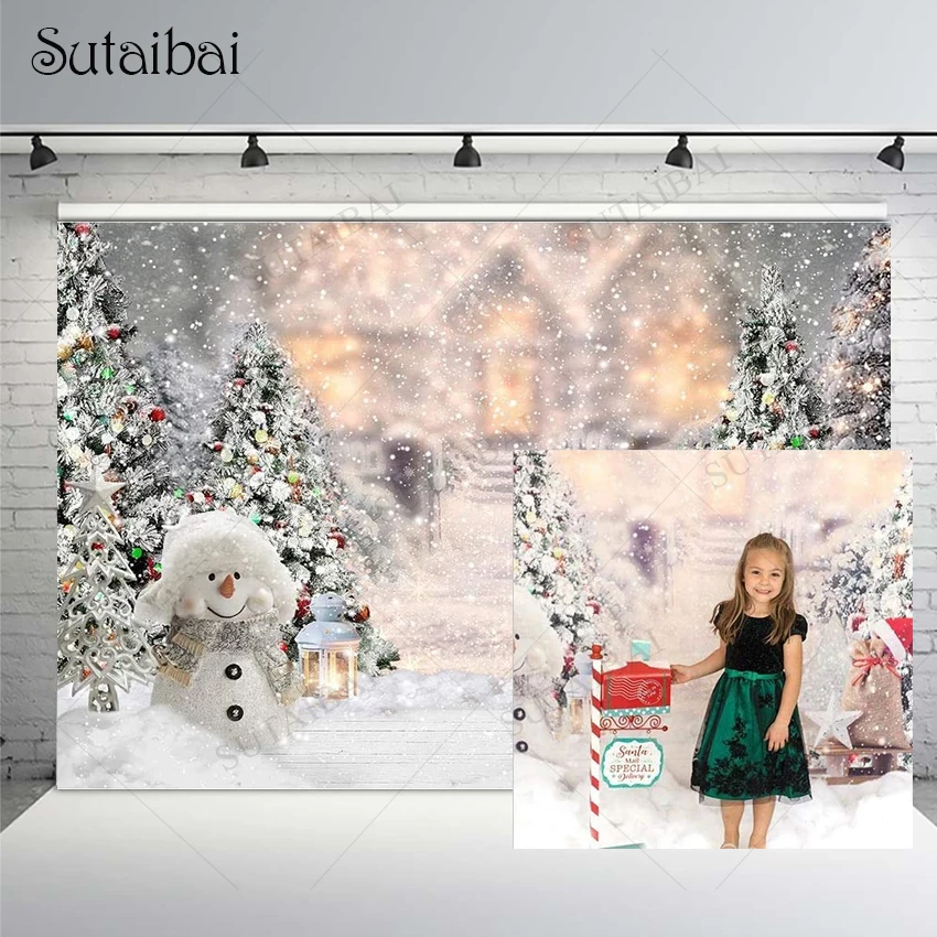 Рождественский зимний фон для фотографий декорации праздники Снежная елка