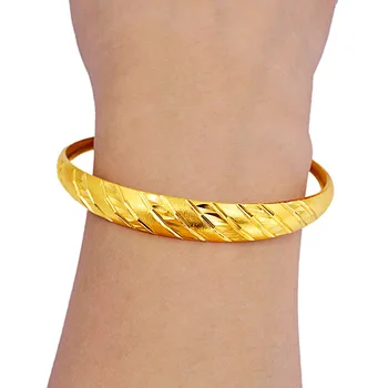 

Not Fade 18K Gold Jewelry Bangles Pulseira Feminina Bracelet Thickened and Weighted Gold Pattern 9mm Bizuteria for Women Bangles