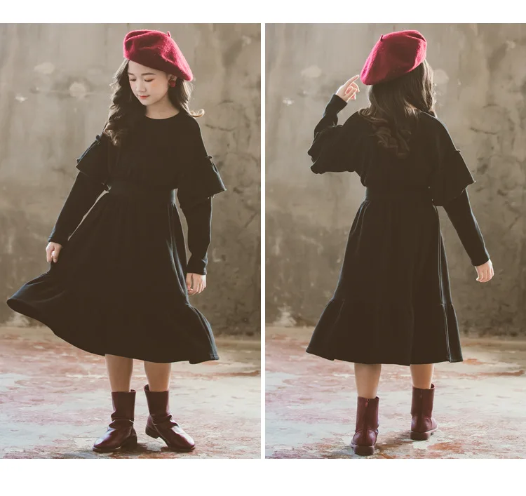 Г. Новые зимние утепленные вельветовые платья для девочек детское модное платье с большим маятником элегантные длинные теплые платья для маленьких девочек#8062