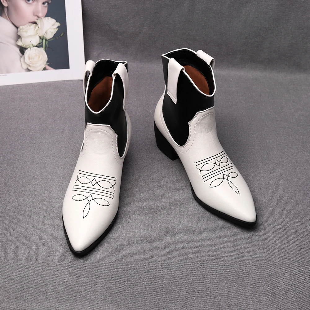 Зимние ботильоны в западном стиле с острым носком; женские ковбойские ботинки смешанных цветов; модная женская обувь «Челси»; botas mujer; - Цвет: PU lining