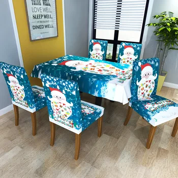 

Printed Elastic Chair Cover For Christmas Decor Dining Room Tablecloths Quality Waterproof Table Cloth Xmas Party Santa Covers